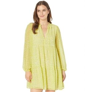 Sanctuary Womens Lime Green Animal Print Dress Sheer Balloon Sleeves Boho Sz 4